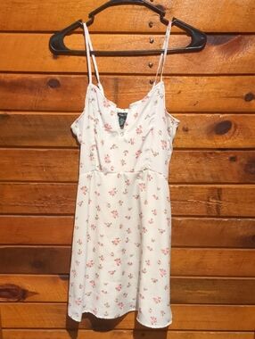 Floral Spaghetti Strap Mini Dress - Pink on Cream